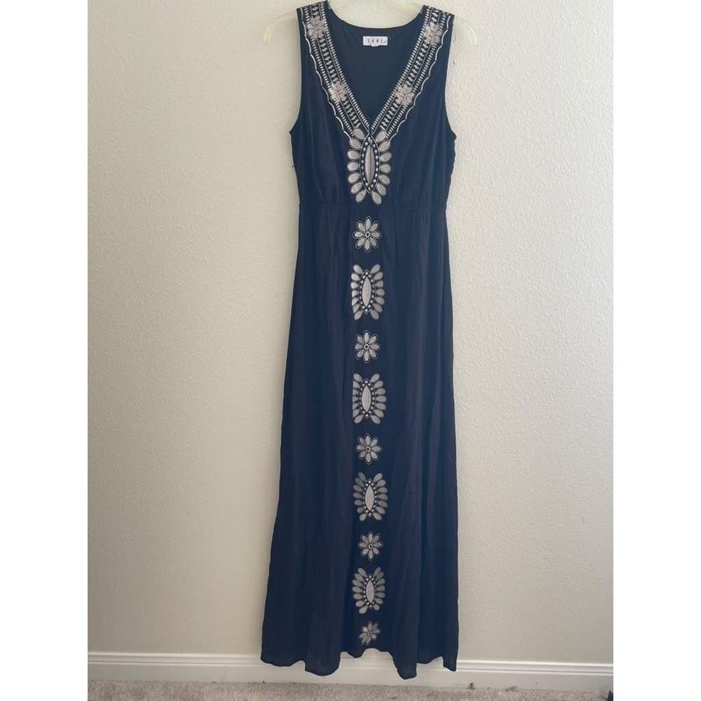 THML Womens Black Embroidered V-Neck Sleeveless Maxi Dress WCT120-BK Size M